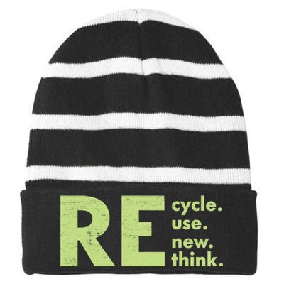 Recycle Reuse Renew Rethink Crisis Environmental Activism Striped Beanie with Solid Band