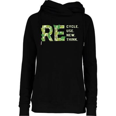 Recycle Reuse Renew Rethink Womens Funnel Neck Pullover Hood