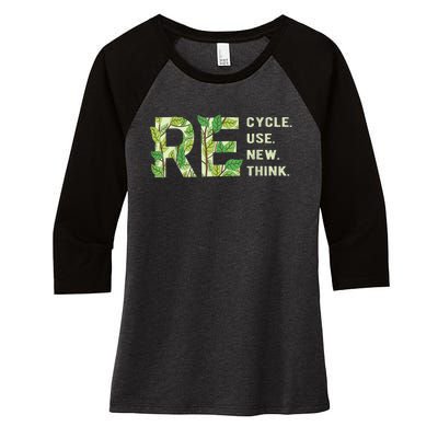 Recycle Reuse Renew Rethink Women's Tri-Blend 3/4-Sleeve Raglan Shirt