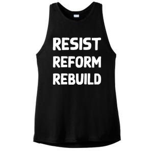 Resist Reform Rebuild Protest No Justice No Peace Defund Gift Ladies PosiCharge Tri-Blend Wicking Tank