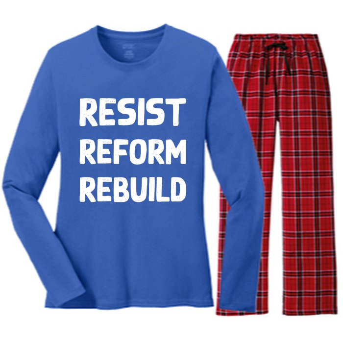 Resist Reform Rebuild Protest No Justice No Peace Defund Gift Women's Long Sleeve Flannel Pajama Set 