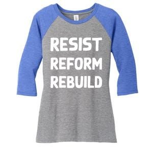 Resist Reform Rebuild Protest No Justice No Peace Defund Gift Women's Tri-Blend 3/4-Sleeve Raglan Shirt