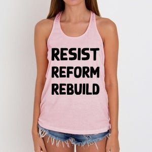 Resist Reform Rebuild Protest No Justice No Peace Defund Gift Women's Knotted Racerback Tank