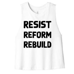 Resist Reform Rebuild Protest No Justice No Peace Defund Gift Women's Racerback Cropped Tank