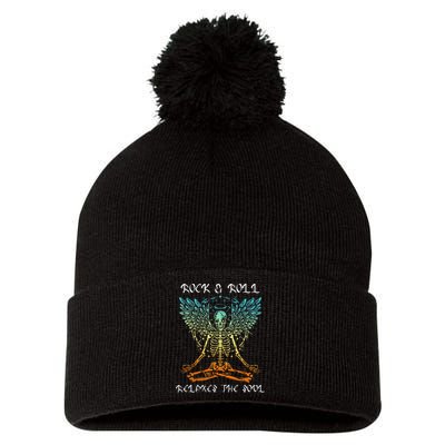 Rock & Roll Relaxes the Soul Meditating Skeleton Pom Pom 12in Knit Beanie