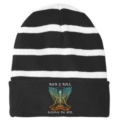 Rock & Roll Relaxes the Soul Meditating Skeleton Striped Beanie with Solid Band