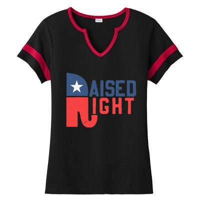 Raised Right Republican Elephant Funny Republican Gifts Ladies Halftime Notch Neck Tee