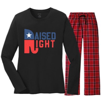 Raised Right Republican Elephant Funny Republican Gifts Women's Long Sleeve Flannel Pajama Set 