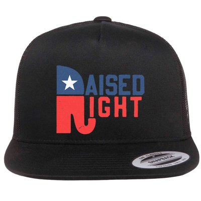 Raised Right Republican Elephant Funny Republican Gifts Flat Bill Trucker Hat