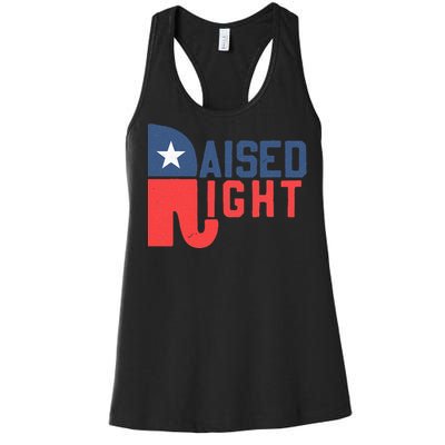 Raised Right Republican Elephant Funny Republican Gifts Women's Racerback Tank