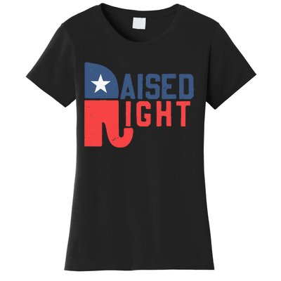 Raised Right Republican Elephant Funny Republican Gifts Women's T-Shirt