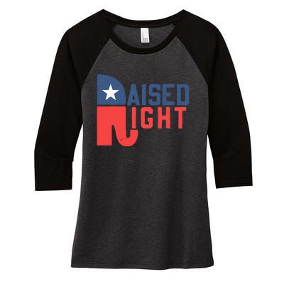 Raised Right Republican Elephant Funny Republican Gifts Women's Tri-Blend 3/4-Sleeve Raglan Shirt