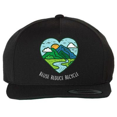 Reuse Reduce Recycle Earth Day Environmentalist Gift Wool Snapback Cap
