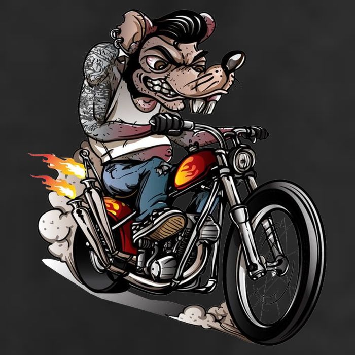 Rockabilly Rats Riding A Bike 7 Panel Mesh Trucker Snapback Hat