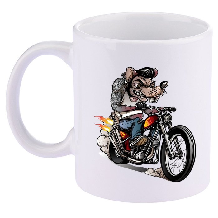 Rockabilly Rats Riding A Bike 11oz C Handle Ceramic Mug