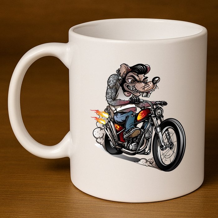 Rockabilly Rats Riding A Bike 11oz C Handle Ceramic Mug