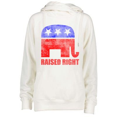 Raised Right Republican Party Elephant Conservative Values Gift Womens Funnel Neck Pullover Hood