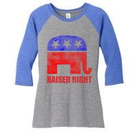 Raised Right Republican Party Elephant Conservative Values Gift Women's Tri-Blend 3/4-Sleeve Raglan Shirt