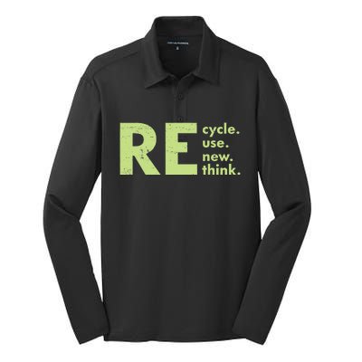 Recycle Reuse Renew Rethink Crisis Environmental Activism Silk Touch Performance Long Sleeve Polo