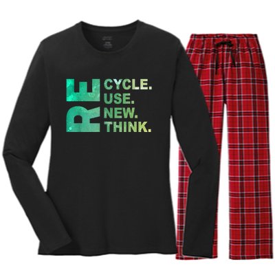 Recycle Reuse Renew Rethink Trending Earth Day Environmental Activism Women's Long Sleeve Flannel Pajama Set 