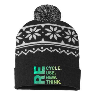 Recycle Reuse Renew Rethink Trending Earth Day Environmental Activism USA-Made Snowflake Beanie