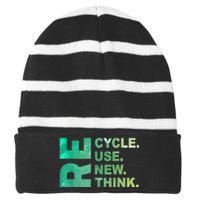 Recycle Reuse Renew Rethink Trending Earth Day Environmental Activism Striped Beanie with Solid Band