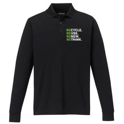 Recycle Reuse Renew Rethink Earth Day Environmental Activism Performance Long Sleeve Polo