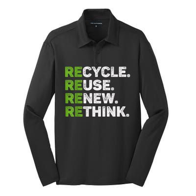 Recycle Reuse Renew Rethink Earth Day Environmental Activism Silk Touch Performance Long Sleeve Polo