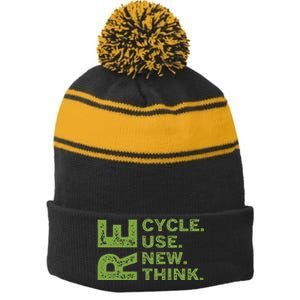 Recycle Reuse Renew Rethink Earth Day Environmental Activism Funny Stripe Pom Pom Beanie