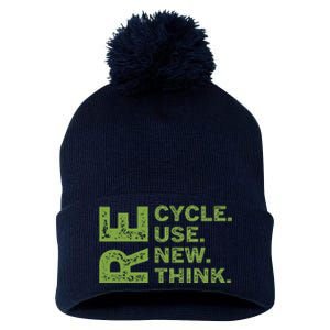 Recycle Reuse Renew Rethink Earth Day Environmental Activism Funny Pom Pom 12in Knit Beanie