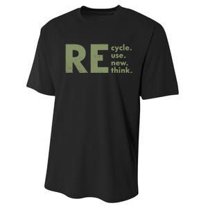 Recycle Reuse Renew Rethink Crisis Environmental Activism Performance Sprint T-Shirt