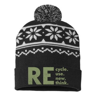 Recycle Reuse Renew Rethink Crisis Environmental Activism USA-Made Snowflake Beanie