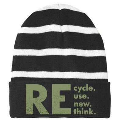 Recycle Reuse Renew Rethink Crisis Environmental Activism Striped Beanie with Solid Band