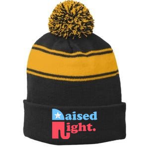 Raised Right Republican Elephant Retro Style Distressed Gift Stripe Pom Pom Beanie