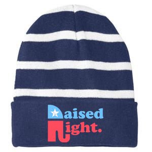 Raised Right Republican Elephant Retro Style Distressed Gift Striped Beanie with Solid Band