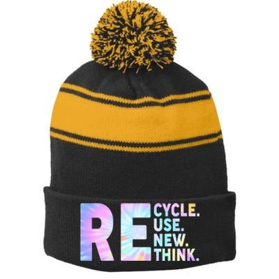 Recycle Reuse Renew Rethink Earth Day Environmental Activism Stripe Pom Pom Beanie