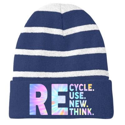 Recycle Reuse Renew Rethink Earth Day Environmental Activism Striped Beanie with Solid Band