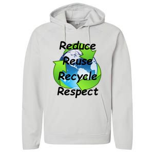 Reduce Reuse Recycle And Respect Earth Day Performance Fleece Hoodie