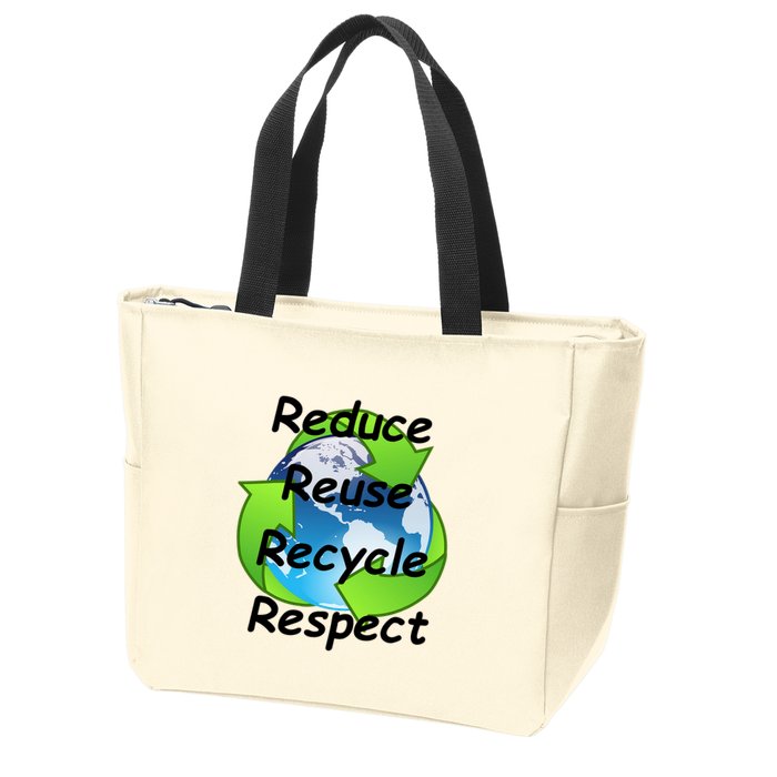 Reduce Reuse Recycle And Respect Earth Day Zip Tote Bag