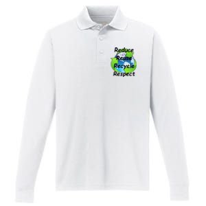 Reduce Reuse Recycle And Respect Earth Day Performance Long Sleeve Polo