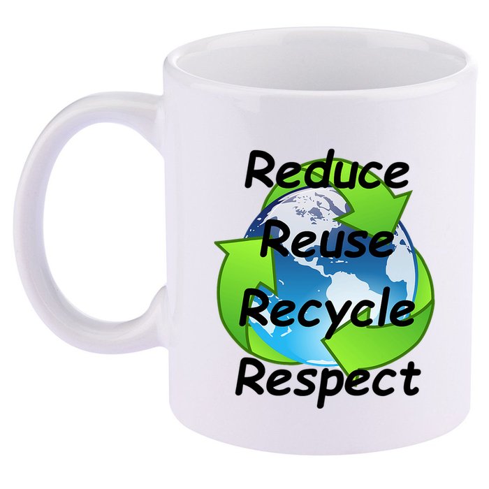 Reduce Reuse Recycle And Respect Earth Day 11oz C Handle Ceramic Mug