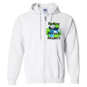 Reduce Reuse Recycle And Respect Earth Day Full Zip Hoodie