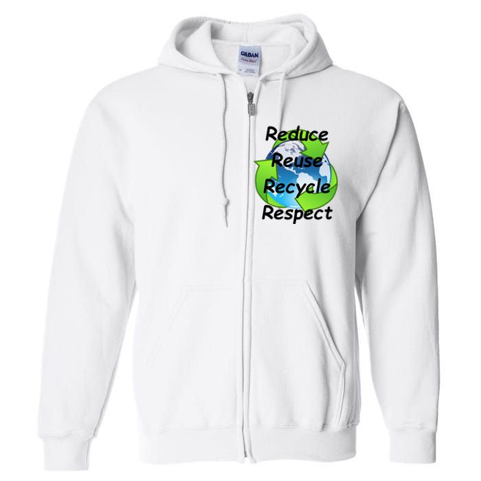 Reduce Reuse Recycle And Respect Earth Day Full Zip Hoodie