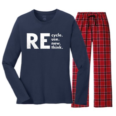 Recycle Reuse Renew Rethink Crisis Environmental Activism Women's Long Sleeve Flannel Pajama Set 