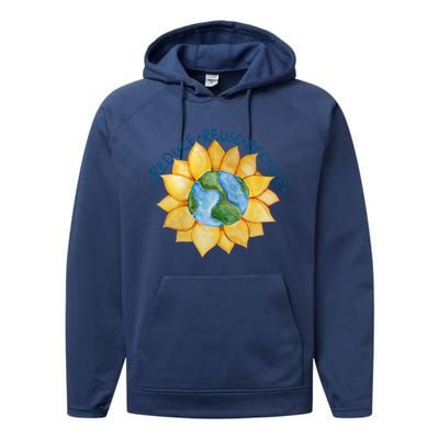 Reduce Reuse Recycle Earth Day Gift Performance Fleece Hoodie