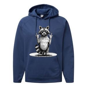 Retro Raccoon Rock Music Giftsfunny Raccoon Performance Fleece Hoodie