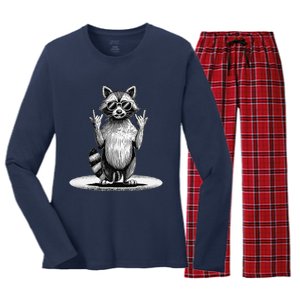 Retro Raccoon Rock Music Giftsfunny Raccoon Women's Long Sleeve Flannel Pajama Set 