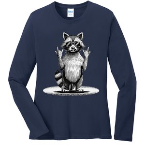 Retro Raccoon Rock Music Giftsfunny Raccoon Ladies Long Sleeve Shirt