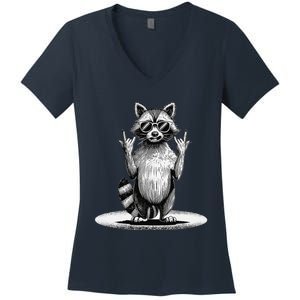 Retro Raccoon Rock Music Giftsfunny Raccoon Women's V-Neck T-Shirt