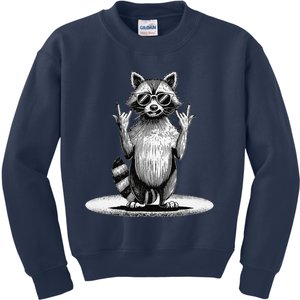 Retro Raccoon Rock Music Giftsfunny Raccoon Kids Sweatshirt